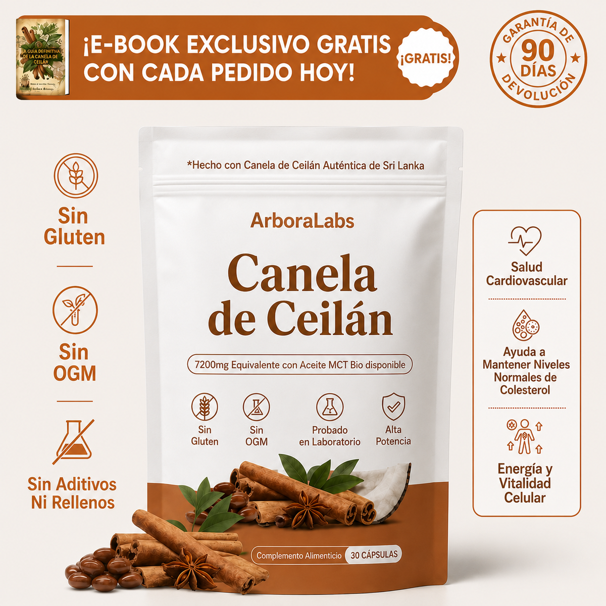 Canela de Ceilán con aceite MCT (7200 mg)